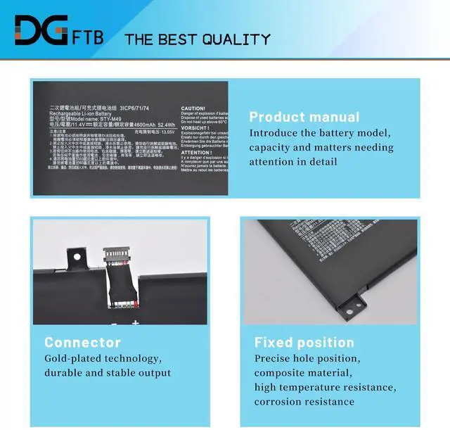 Alt view image 2 of 5 - DGFTB BTY-M49 52.4Wh Laptop Battery Replacement for MSI Modern 14 B4M B4MW B10M B10RAS B10RASW B10RBS B11MW B11SB MS-14C1 MS-14D1 Prestige 14 A10SC-009 A10RB-015CN i7-10710U (11.4V 4600mah)