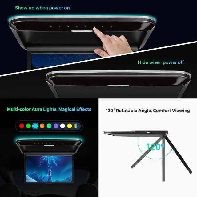 Alt view image 3 of 5 - XTRONS 14 Inch Car Overhead Player, Wide HD Car Roof Mount Monitor Built-in Stereo Speakers, Overhead Flip Down Car Monitor Support HDMI USB Input
