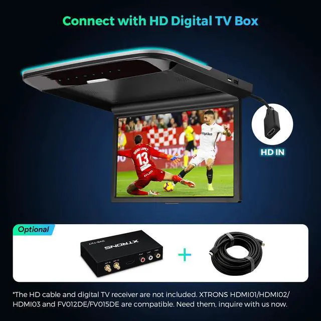 Alt view image 5 of 5 - XTRONS 14 Inch Car Overhead Player, Wide HD Car Roof Mount Monitor Built-in Stereo Speakers, Overhead Flip Down Car Monitor Support HDMI USB Input
