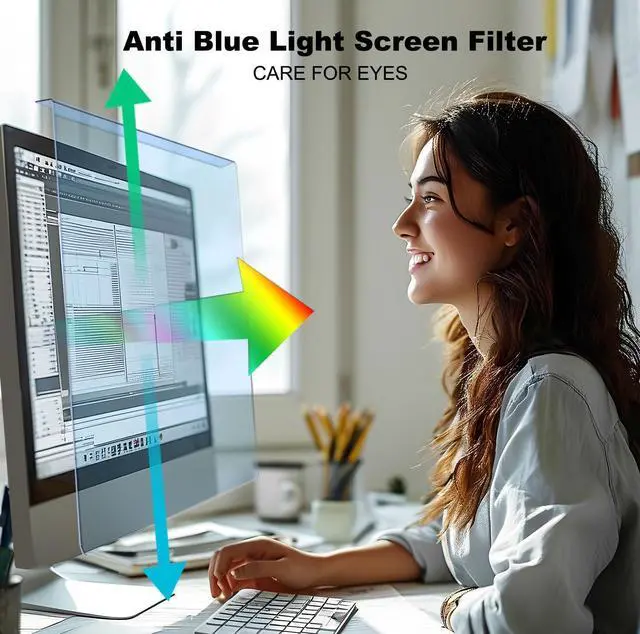 Alt view image 2 of 5 - 2 Pack Anti-Blue Light & Anti-Scratch Screen Protector Shield for 27 Inches Desktop Computer Monitor, Hanging Block Filter Panel for Eye Protection