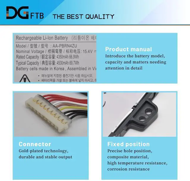 Alt view image 2 of 5 - DGFTB AA-PBRN4ZU Laptop Battery for Samsung Galaxy Book Flex 930QCG 930QCJ 930XCJ NP930QCG-K01 950QCG-X01 950QCJ 950XCJ NP950QCG NP950QCG-K01US 15-NP950 4ICP5/52/109 (15.4V 66.9Wh/4350mAh/4-Cell)