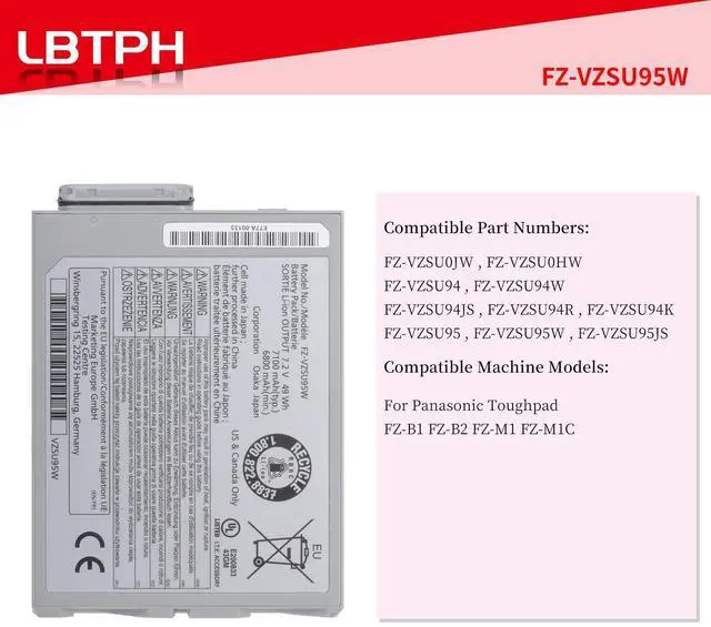 Alt view image 2 of 5 - FZ-VZSU95W 49Wh Tablet Replacement Battery For Panasonic Toughpad FZ-B1 FZ-B2 FZ-M1 FZ-M1C Series FZ-VZSU0JW FZ-VZSU0HW FZ-VZSU94 FZ-VZSU94W FZ-VZSU94JS FZ-VZSU94R FZ-VZSU94K FZ-VZSU95 FZ-VZSU95JS