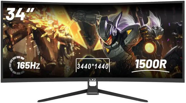 Main image of LXZ 34 Inch Gaming Monitor 1500R, UWQHD 4K 165hz Frameless Display 100% sRGB, Wide Viewing Angle, Display Port HDMI - Black