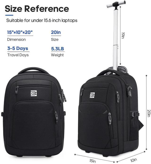 Alt view image 2 of 5 - UKEIN Rolling Backpack, Travel Backpack with Wheels for Men Women, 20inch Wheeled Underseat Bag Carry on Luggage Trolley Suitcase for Business College