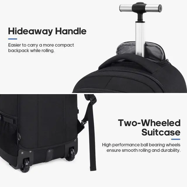 Alt view image 5 of 5 - UKEIN Rolling Backpack, Travel Backpack with Wheels for Men Women, 20inch Wheeled Underseat Bag Carry on Luggage Trolley Suitcase for Business College