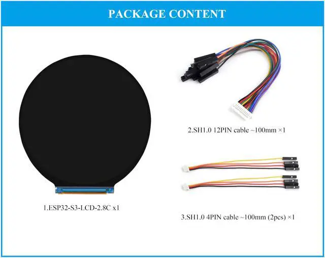 Alt view image 2 of 5 - ESP32-S3 2.8inch Round Display Development Board Development Board, 480x480 Resolution IPS Display, 32-bit LX7 Dual-Core Processor, ESP32 with Display, Supports WFi & BLE
