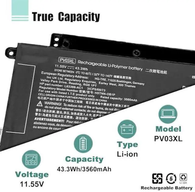 Alt view image 3 of 5 - PV03XL PP03XL Battery for HP Pavilion x360 14M-DW 14-DV 14-DW 13-BB 14-DK 15-EH Series 14m-dw0xxx dw0023dx dw1023dx dw1013dx dw0013dx dw1033dx 14-dv0xxx dw0xxx dw1xxx 13-bb0xxx L83388-421 L83393-005