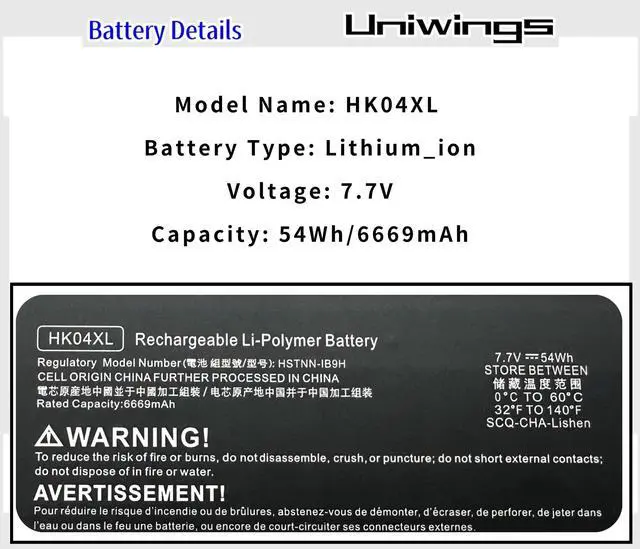 Alt view image 4 of 5 - Uniwings HK04XL Laptop Battery Compatible with HP EliteBook x360 1030 G7 G8 EliteBook x360 1040 G7 G8 Series L82391-006 L82391-007 HSTNN-IB9H L79376-1B1 L79376-1B2 HK04054XL L82391-005 HKO4XL