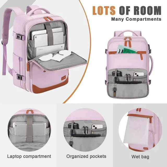 Alt view image 3 of 5 - Velaybor 40L Travel Backpack with USB Charging Port, Water-Resistant Carry On Backpack for Men Women, Business Laptop Backpack for Men & Women, Trips & Commutes, Fits 15.6/17.3 Inch Laptop (Purple)