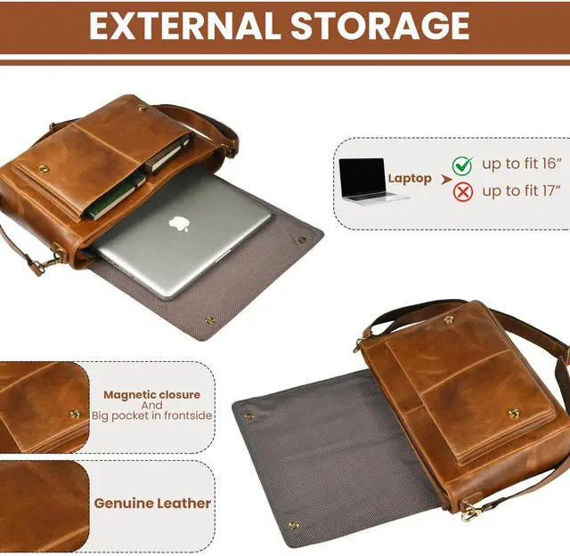 Alt view image 3 of 5 - LEATHER VILLAGE Vintage Leather Handmade Laptop Messenger Bag-15.5 Inch Satchel-Tan Brown Shoulder Bag for Men & Women, Crossbody Work Bag for Office, Travel, and Daily Use