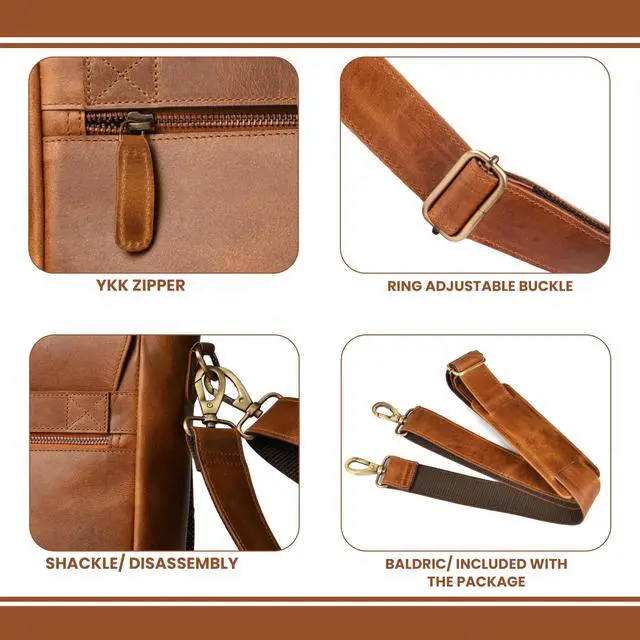 Alt view image 4 of 5 - LEATHER VILLAGE Vintage Leather Handmade Laptop Messenger Bag-15.5 Inch Satchel-Tan Brown Shoulder Bag for Men & Women, Crossbody Work Bag for Office, Travel, and Daily Use