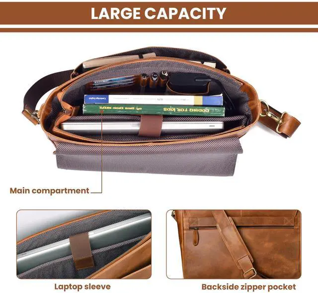 Alt view image 5 of 5 - LEATHER VILLAGE Vintage Leather Handmade Laptop Messenger Bag-15.5 Inch Satchel-Tan Brown Shoulder Bag for Men & Women, Crossbody Work Bag for Office, Travel, and Daily Use