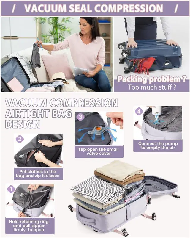 Alt view image 3 of 5 - Large Vacuum Backpack Travel Airback Backpack With Pump Vacuum Compression Seal Bags for Women Men Carry on Suitcase Luggage Flight Approved Laptop Backpacks Business Work College Vacpack