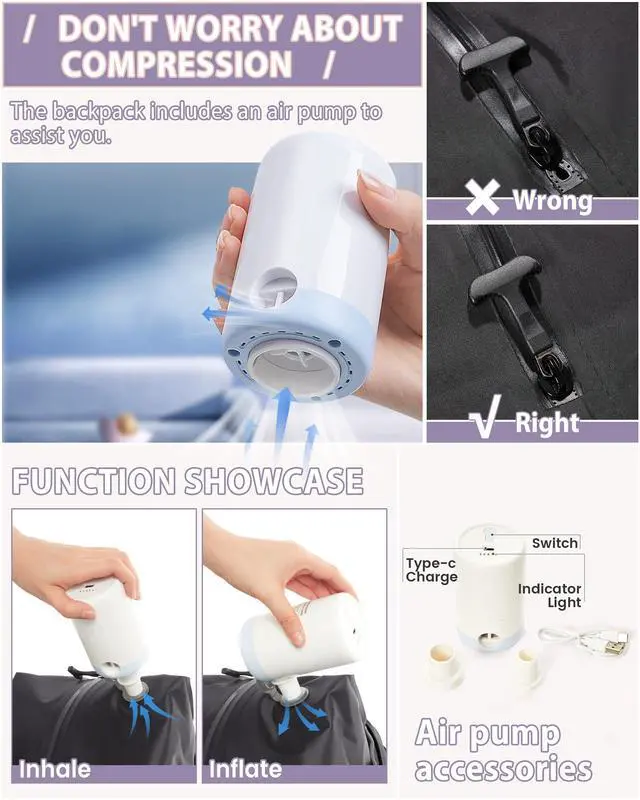 Alt view image 4 of 5 - Large Vacuum Backpack Travel Airback Backpack With Pump Vacuum Compression Seal Bags for Women Men Carry on Suitcase Luggage Flight Approved Laptop Backpacks Business Work College Vacpack