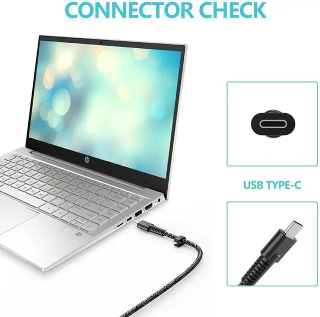 Alt view image 2 of 5 - 110W 5A 20V USB-C TPN-DA24 AC Charger for HP Spectre X360 Elitebook x360 HP Chromebook 14 14A G5 11 11A G6 EE G7 G8 X360 Laptop Power Supply Adapter Cord
