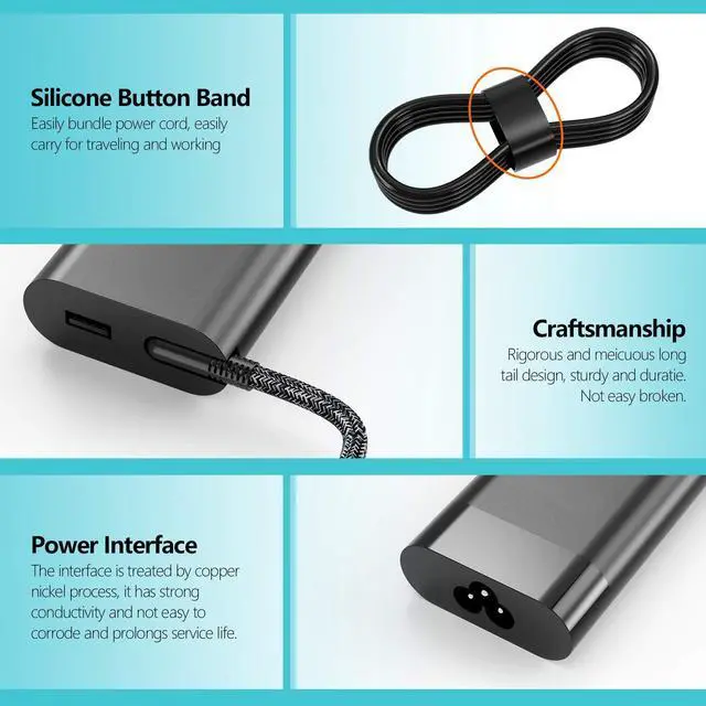 Alt view image 5 of 5 - 110W 5A 20V USB-C TPN-DA24 AC Charger for HP Spectre X360 Elitebook x360 HP Chromebook 14 14A G5 11 11A G6 EE G7 G8 X360 Laptop Power Supply Adapter Cord