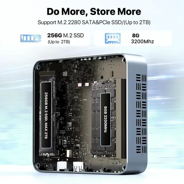 Alt view image 4 of 5 - PELADN Mini PC, Twin Lake N150(Upgraded N100),8GB DDR4/256GB SSD,Type-C/Dual HD,Mini Desktop Computer,WiFi5 4K/60Hz Triple-Display USB3.2/BT4.2 Mini Computers for Home Business