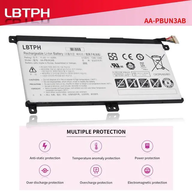 Alt view image 5 of 5 - LBTECH AA-PBUN3AB AA-PBUN3QB Compatible Laptop Battery Replacement for Samsung Notebook 5 NP550XTA-K0 NP550XTA-K01US NP530E5M NP740U NP740U3L NP740U5L NP730QAA Odyssey NP800G5M Series 11.4V 43Wh