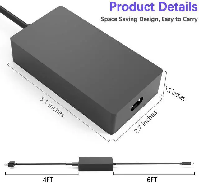 Alt view image 3 of 5 - 199W 15.35V 12.96A AC Adapter Charger Compatible with Microsoft Surface Docking Station 2, Model 1931 1917 Microsoft Surface Dock 2 Power Supply Cord