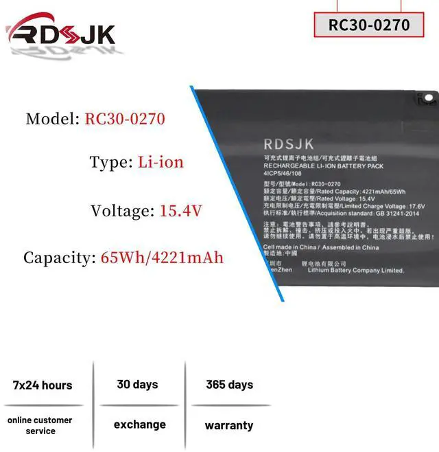 Alt view image 2 of 5 - RC30-0270 65Wh Laptop Battery for Razer Blade 15 Base 2018 2019 RTX 2060 2070 GTX 1060 RZ09-0270 RZ09-02705 RZ09-02705E75 RZ09-02705E76 RZ09-02705J76 RZ09-03006 RZ09-03009 RZ09-03006E92 RZ09-03009E97
