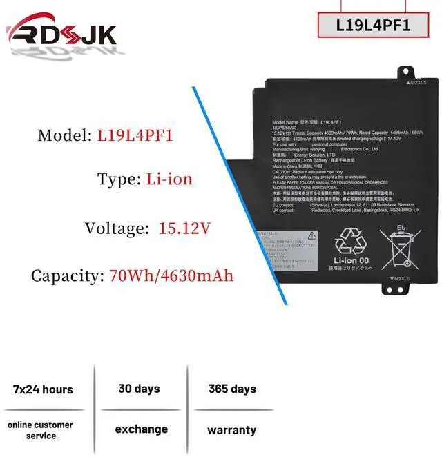 Alt view image 2 of 5 - L19L4PF1 L19M4PF1 L19C4PF1 Laptop Battery for Lenovo Ideapad 5-15 5-15IIL05 5-15ARE05 5-15ITL05 5i Series L19D3PF3 L19C3PF5 L19M3PF6 L19L3PF2 L19C3PF4 5B10W86940 5B10W86948 5B10W86950 SB10W86951 70Wh
