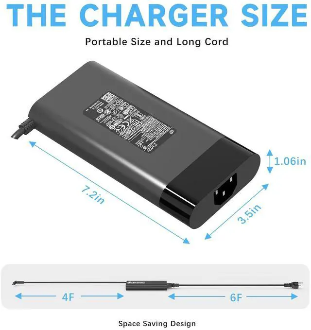 Alt view image 5 of 5 - 230W Charger Fit for HP Omen 15 16 HP OMEN Transcend,Victus 16 by HP Gaming Laptop HP ZBook Fury 16 G8 G9 G10 11.8A AC Adapter
