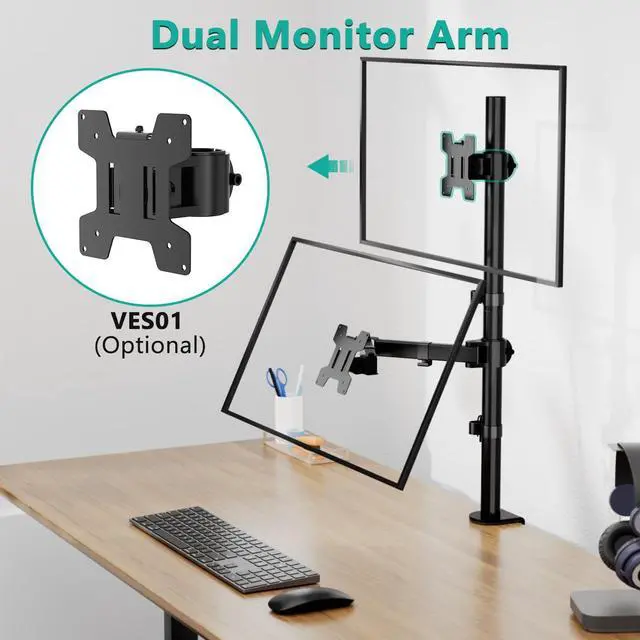 Alt view image 5 of 5 - WALI Single Monitor Gas Spring Desk Mount, Heavy Duty Monitor Arm for Ultrawide Screen up to 32-49 inch, 22-44 lbs. Fully Adjustable, Mounting Holes 75 and 100 (M001XL+GAM001XL)