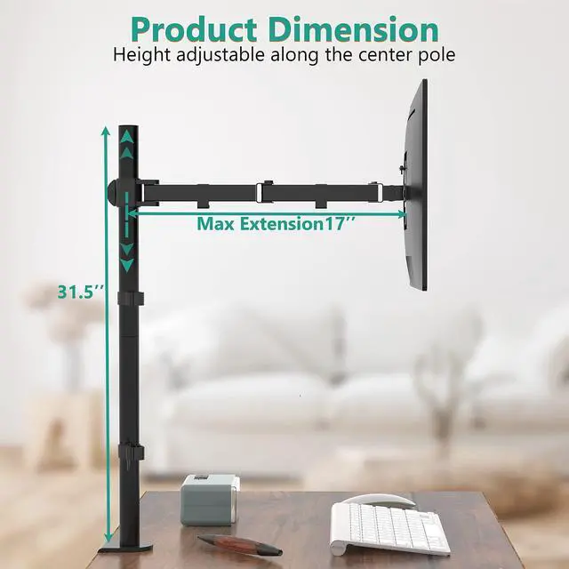 Alt view image 3 of 5 - WALI Single Monitor Gas Spring Desk Mount, Heavy Duty Monitor Arm for Ultrawide Screen up to 32-49 inch, 22-44 lbs. Fully Adjustable, Mounting Holes 75 and 100 (M001XL+GAM001XL)