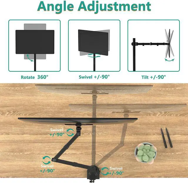 Alt view image 4 of 5 - WALI Single Monitor Gas Spring Desk Mount, Heavy Duty Monitor Arm for Ultrawide Screen up to 32-49 inch, 22-44 lbs. Fully Adjustable, Mounting Holes 75 and 100 (M001XL+GAM001XL)