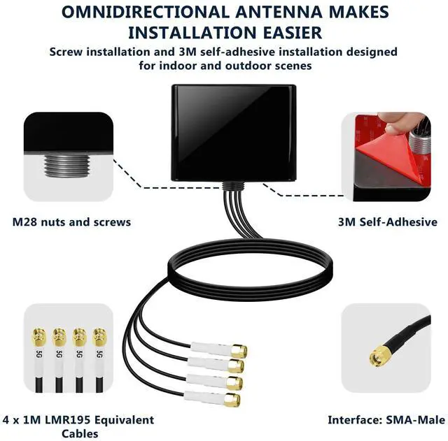 Alt view image 5 of 5 - Maswell Cellular Antenna 600MHz~8.0GHz 5G 4X4 MIMO Antenna 4G 3G LTE WiFi6E UWB Screw Mount omnidirectional Cubic Antenna SMA Male Waterproof Outdoor Antenna with Medium gain, not for Signal Boosting