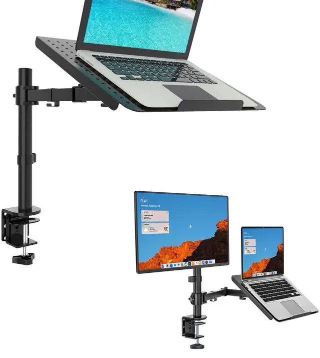 Main image of Wail Bundle - Laptop Mount Arm for Desk and Monitor Mount with Laptop Tray up to 17 inch and 1 Screen up to 27 inch, 22lbs Weight Capacity