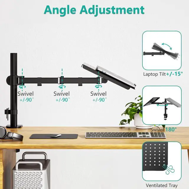 Alt view image 4 of 5 - Wail Bundle - Laptop Mount Arm for Desk and Monitor Mount with Laptop Tray up to 17 inch and 1 Screen up to 27 inch, 22lbs Weight Capacity