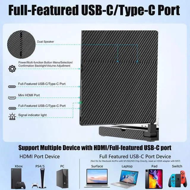 Alt view image 5 of 5 - KEFEYA 14'' Triple Laptop Monitor Extender with Metal Base, 360deg Rotation 1080P Portable Laptop Screen Extender for 12-17.3'' Laptops-Compatibility for Windows, Surface, MacBook, Switch, Plug & Play