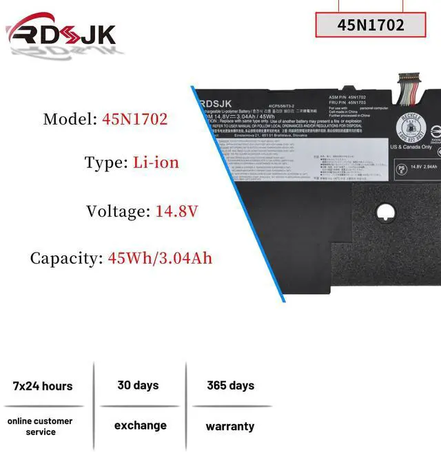 Alt view image 2 of 5 - 45N1702 45N1703 45N1700 45N1701 00HW003 00HW002 Laptop Battery for Lenovo ThinkPad X1 Carbon Gen 2 20A7 20A8 New X1 Carbon 20A7A04ACD 14 Inch Carbon X1 i7-4600 X1Carbon 14" 4ICP5/58/73-2 14.8V 45Wh