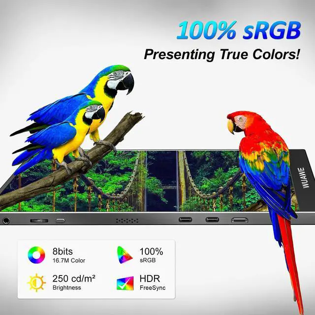 Alt view image 5 of 5 - WUAWE 2.5K 144HZ Portable Gaming Monitor, 16" 100% sRGB 2560x1600 Kickstand,HDR, FreeSync, Ultra Slim, Blue Light, External Second Computer Monitor withLow for PC