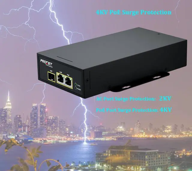 Alt view image 4 of 5 - PROCET 60W SFP Fiber PoE Injector Gigabit SFP/ Uplink PoE Power Supply, LAN Multi-Options, IEEE802.3at/bt PoE++, PoE 6KV Surge Protection, Wide Temp -40 to 149, PT-PSE107GRO-S