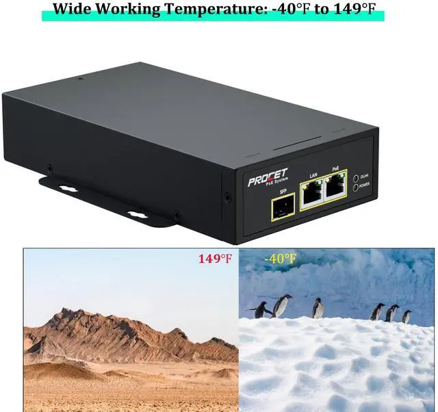 Alt view image 5 of 5 - PROCET 60W SFP Fiber PoE Injector Gigabit SFP/ Uplink PoE Power Supply, LAN Multi-Options, IEEE802.3at/bt PoE++, PoE 6KV Surge Protection, Wide Temp -40 to 149, PT-PSE107GRO-S