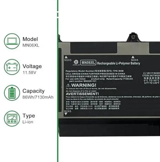 Alt view image 2 of 5 - JIAZIJIA MN06XL Laptop Battery Replacement for Hp Zbook Studio 16 G9 G10 G11 Mobile Workstation Series Notebook M82230-005 M82220-1C1 TPN-DB1B M82220-2C1 Black 11.58V 86Wh 7130mAh