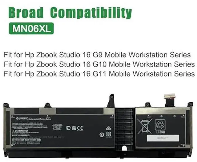 Alt view image 4 of 5 - JIAZIJIA MN06XL Laptop Battery Replacement for Hp Zbook Studio 16 G9 G10 G11 Mobile Workstation Series Notebook M82230-005 M82220-1C1 TPN-DB1B M82220-2C1 Black 11.58V 86Wh 7130mAh