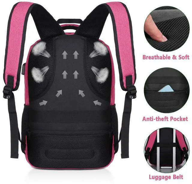 Alt view image 5 of 5 - YAMTION Backpack for Women,School Backpack for Teen Girls College Backpack with USB Charging Port,Pink