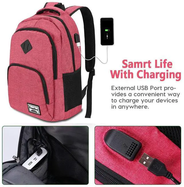 Alt view image 2 of 5 - YAMTION Backpack for Women,School Backpack for Teen Girls College Backpack with USB Charging Port,Pink