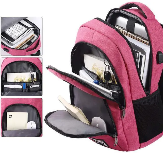 Alt view image 3 of 5 - YAMTION Backpack for Women,School Backpack for Teen Girls College Backpack with USB Charging Port,Pink