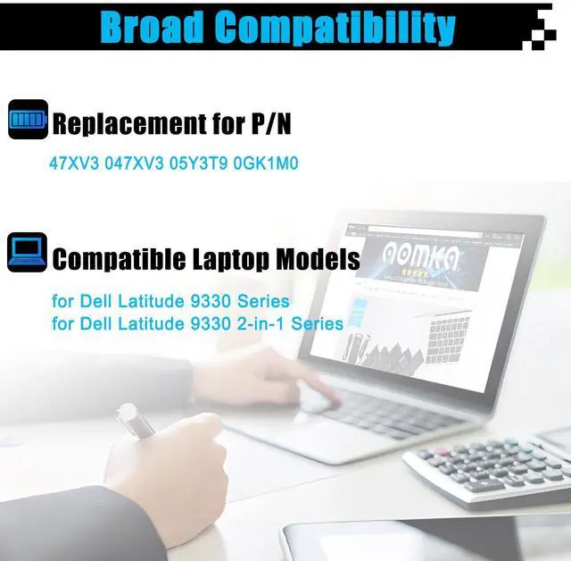 Alt view image 3 of 5 - AOMKA 47XV3 Laptop Battery Replacement for Dell Latitude 9330 2-in-1 Latitude 9330 Series Notebook 047XV3 05Y3T9 0GK1M0 11.55V 50Wh 4113mAh