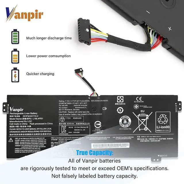Alt view image 3 of 5 - VANPIR L16L4PB1 L16C4PB1 L16M4PB1 Laptop Battery Compatible with Lenovo Yoga 720-13IKB 730-13IKB 730-13IWL Series 5B10M52738 5B10M52739 5B10M52740 7.72V 48Wh 6217mAh