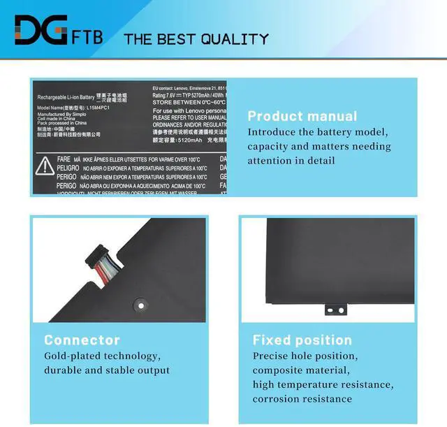 Alt view image 2 of 5 - DGTEC L15L4PC1 L15M4PC1 New Laptop Battery for Lenovo Yoga 710 710-11IKB 710-11ISK 11.6" Series L15L4PC1 5B10K90767 5B10K90801 (7.6V 40Wh)