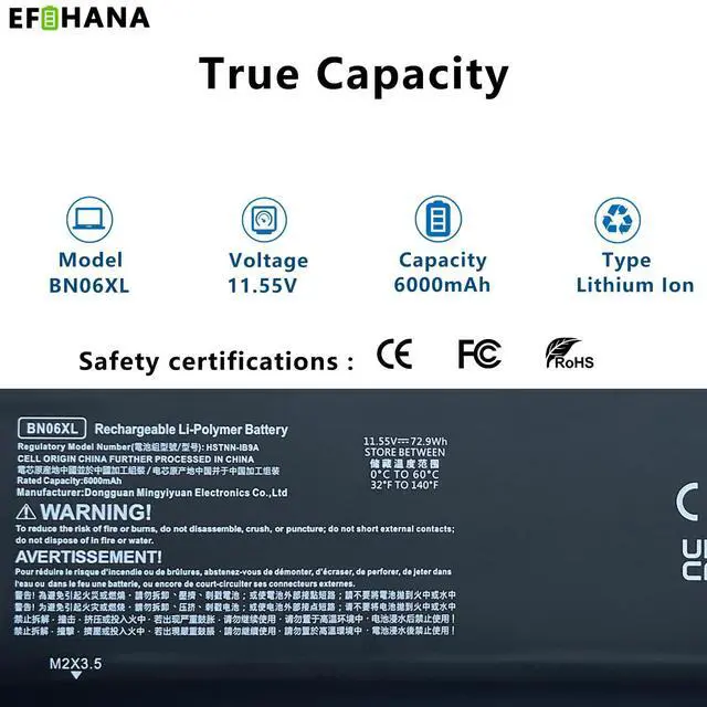 Alt view image 2 of 5 - BN06XL L68299-005 Laptop Battery Replacement for HP Spectre X360 15 15-EB 15-EB0005UR X360 Convertible 15-EB0005NI Series Notebook L68235-1C1 BN06072XL HSTNN-IB9A 68299-0055 11.55V 72.9Wh/6000mAh