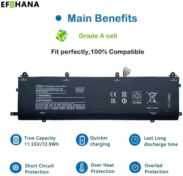 Alt view image 3 of 5 - BN06XL L68299-005 Laptop Battery Replacement for HP Spectre X360 15 15-EB 15-EB0005UR X360 Convertible 15-EB0005NI Series Notebook L68235-1C1 BN06072XL HSTNN-IB9A 68299-0055 11.55V 72.9Wh/6000mAh