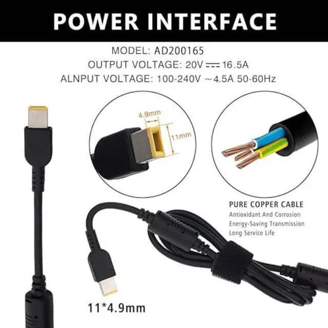 Alt view image 3 of 5 - haoctrers New 330W Slim Charger for Lenovo Legion pro 9 7 7i 5i 5 RTX 4060 4070 4080 4090 Gaming Laptop 20V 16.5A AC Power Supply Adapter Cord