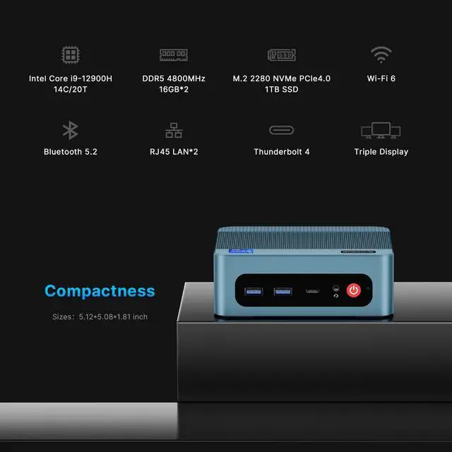 Alt view image 2 of 5 - BOSGAME Mini PC P2 12th Gen Intel i9-12900H Mini Computers (14 Cores, 20 Threads) 32GB DDR4/1TB PCIe Gen 3 SSD Desktop PC Support Wi-Fi 6E/Bluetooth 5.2/Dual 1000Bps RJ45 LAN Port