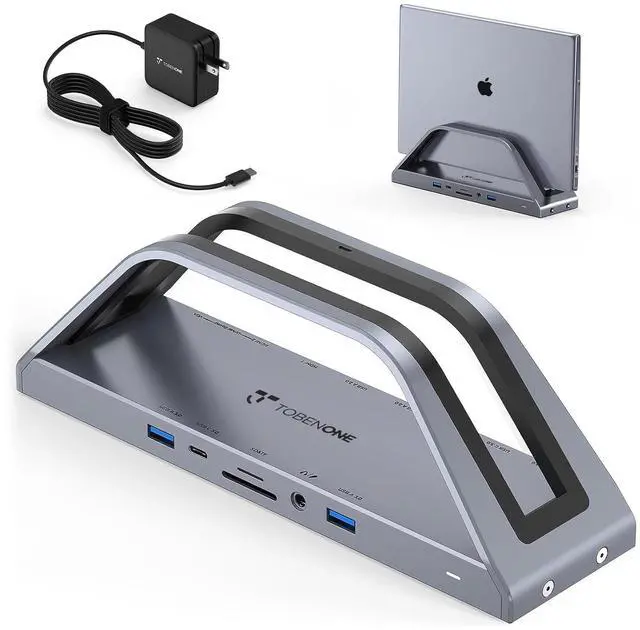 Main image of TobenONE 14-in-1 MacBook Pro/Air Docking Station Dual 4K Monitor, Vertical Laptop Docking Station Stand for MacBook Pro/Air M1/M2/M3/M4, USB C Dock with 65W Power Adapter,2 HDMI,VGA,5Gbps USB,RJ45
